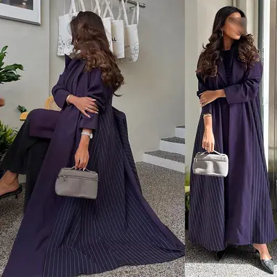 Ln178Modest Fashionable Cardigan New Elegant Long Dress Purple Long-Sleeved Elegant Robe