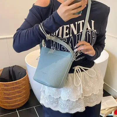 Light Blue Nylon Bucket Bag for Women 2025 Summer