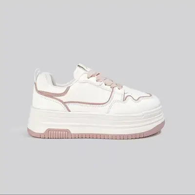 Women Pink White Thick Sole Casual Sneakers