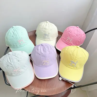 Girls Sun Hat Pink White Duck Print Cap
