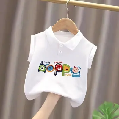 Baby Polo Shirt White Cotton Sleeveless New Style