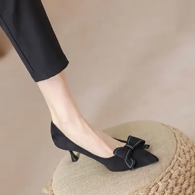 Black Bow Stiletto Heel Women's Shoes