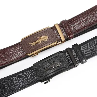 Men's Croc Leather Belt Brown Black Gold Buckle Wholesale