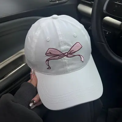 Black Bow Embroidered Baseball Cap for Girls