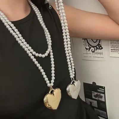 Vintage Heart Pearl Necklace with Heart Pendant