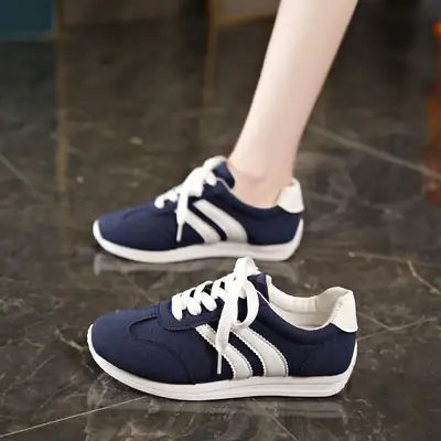 Women Navy Blue Striped Sneakers with White Sole