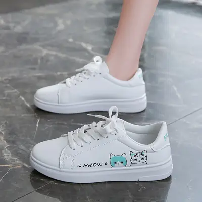 Kitty White Shoes Women 2025 Spring and Summer New Korean Style Flat Shoes Casual Shoes Cartoon Breathable Student sneaker