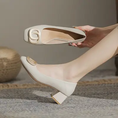 Women Chunky Heel Flat Shoes White Summer 2026