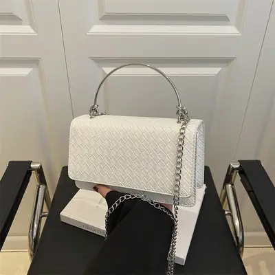 White Quilted Shoulder Bag with Chain for Women