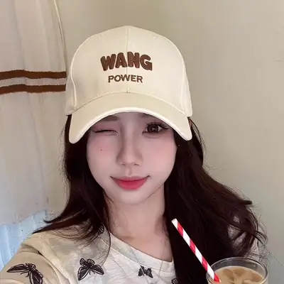 Women's Korean Style Baseball Cap with Embroidered "WANG POWER" Design