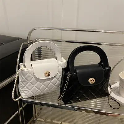 Korean Style Quilted Black & White Women's Bags