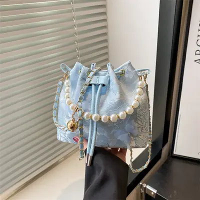 Blue Pearl Chain Shoulder Bag for Women