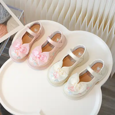 Girls' Shoes and Socks Spring and Summer Baby Lace Bow Princess Shoes Baby Non-Slip Soft Bottom Indoor Toddler Shoes Pre-Step Shoes