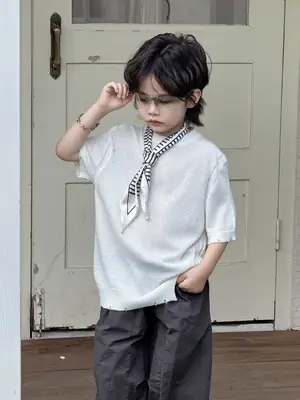 Boys Knitted T-shirt Short Sleeve Cool Round Neck Summer 2025