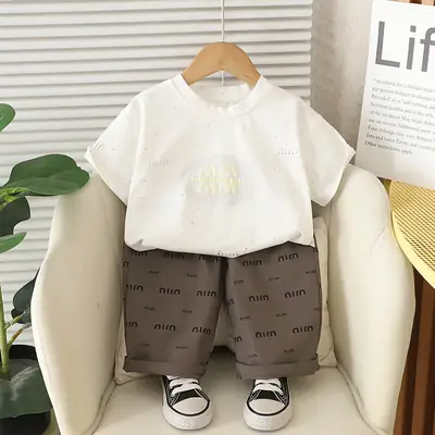 Kids Sticky Diamond T-Shirt Set Green Gray