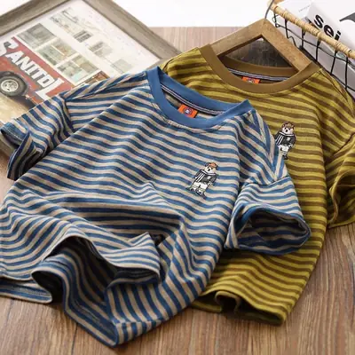 Boys Striped T-Shirt 2025 Summer Breathable