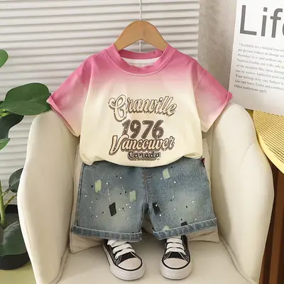 Kids 1976 Vintage Print T-Shirt & Denim Shorts Set