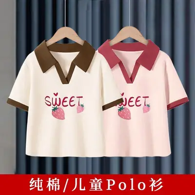 Girls Cotton Polo Shirt Black White Sweet Print