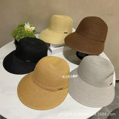 Women Straw Sun Hats with Large Brim Black Brown Beige