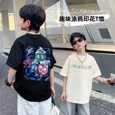 Boys Summer T-Shirt Graffiti Print 2026 Cool Style