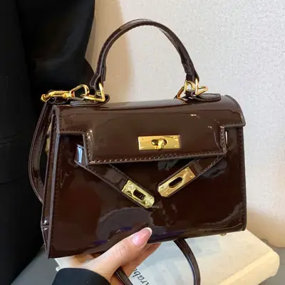 2025 Brown Glossy Leather Shoulder Bag for Women
