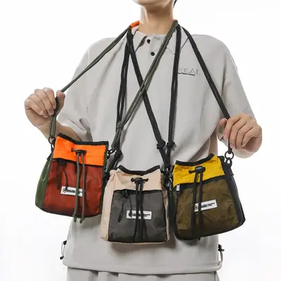 Trendy Drawstring Crossbody Bag for Men Women Small Yellow Black