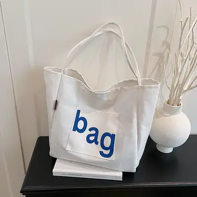 Women Large Capacity Canvas Tote Bag with "bag" Print