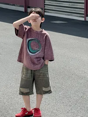 Boys T-shirt Purple Round Logo Short Sleeve 2025