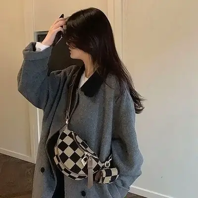 Vintage Checkerboard Shoulder Crossbody Bag for Women