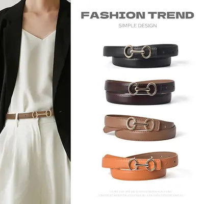 Black Gold Buckle Women's Belt for Suit Pants