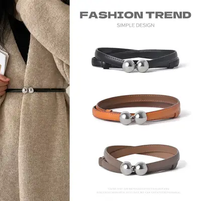 Women's Adjustable Spherical Buckle Belt Brown