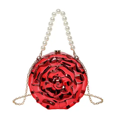Red Rose Flower Crossbody Clutch Bag for Women