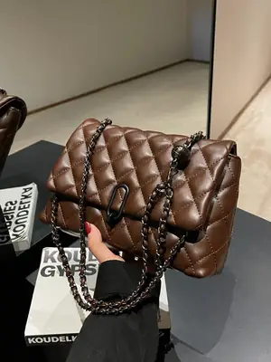 Yo Zi Rhombic Chain Shoulder Bag Brown Women's Autumn Winter 2025