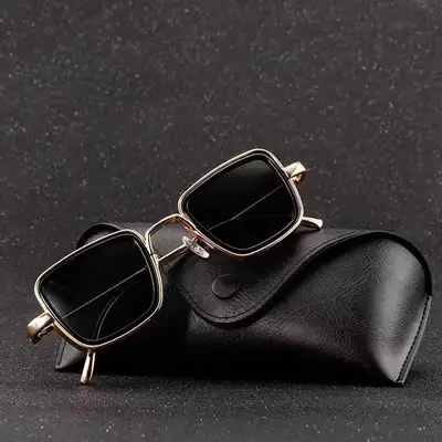 Square Frame Metal Sunglasses Blue Tinted Men