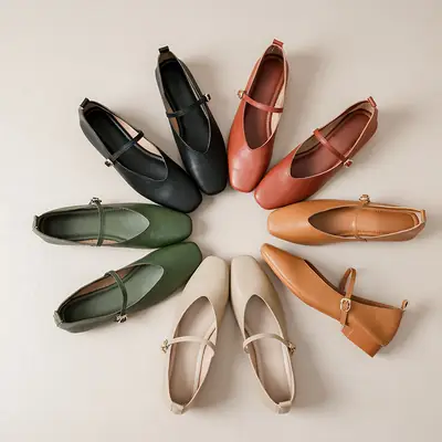 Soft Leather French Square Toe Women's Shoes