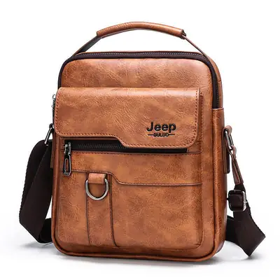Men's Leather Business Crossbody Bag Brown
