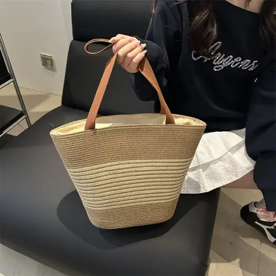 Striped Straw Bag 2025 Summer Large Capacity Pastoral Casual