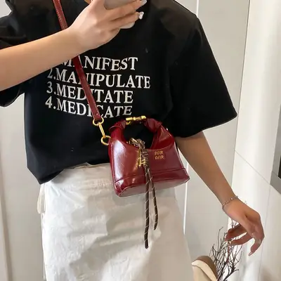 Women's Red Satchel Mini Bag with Gold Chain