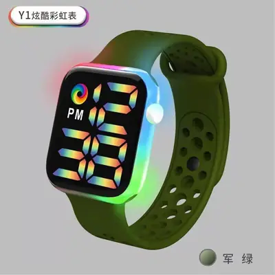 Y1 LED Digital Watch Red Silicone Band Waterproof