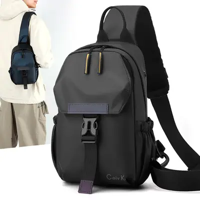Men's Waterproof Crossbody Bag with Leather Strap