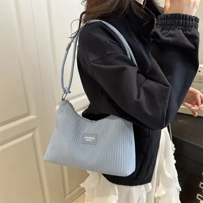 Light Blue Textured Shoulder Bag for Women