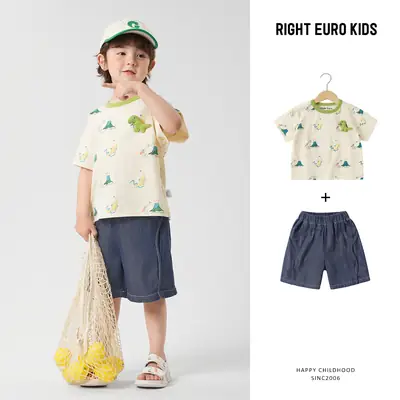Right European Boys Denim Shorts T-Shirt Set