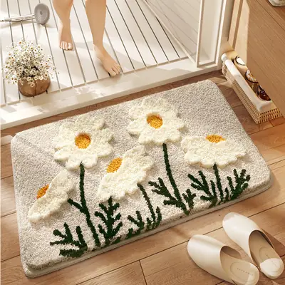 Stain-Resistant Floral Floor Mat for Bathroom