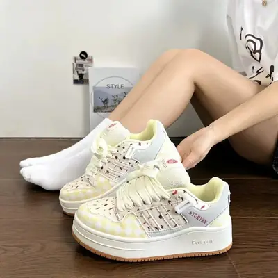 Women Casual White Sneakers with Thick Sole