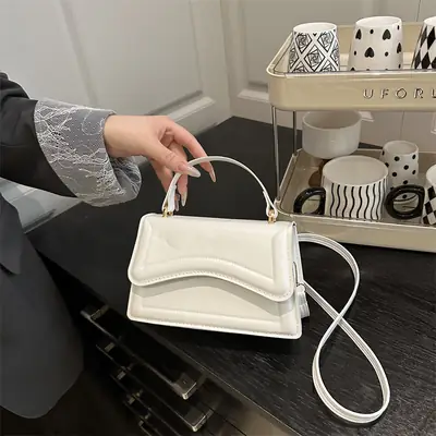 White Textured Square Shoulder Bag for Women