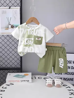 Kids Printed Letter T-Shirt Set White Grey Summer Wear
