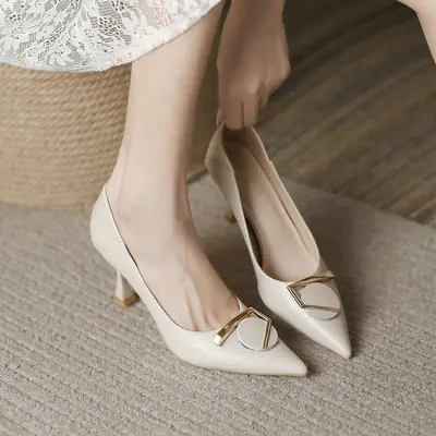 French Style Pointed Toe Stiletto Heels White Women