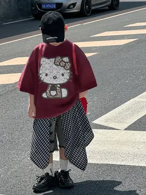 Hello Kitty Boys T-Shirt Maroon 2025 Cotton Loose Fit