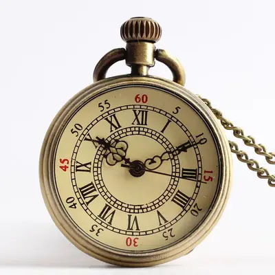 Retro Bronze Pocket Watch with Compass & Chain