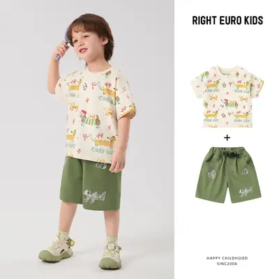 Boys Summer T-Shirt Shorts Set Right Euro Kids Green